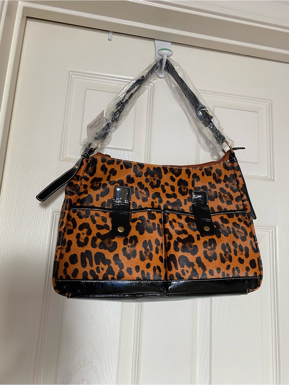 Leopard Print Shoulder Bag with Black Accents